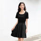 Semir Dress Women Faux Two-Piece Design Versatile 2024 Summer New Square Collar Slim Fit Short Skirt Suitable For Petite