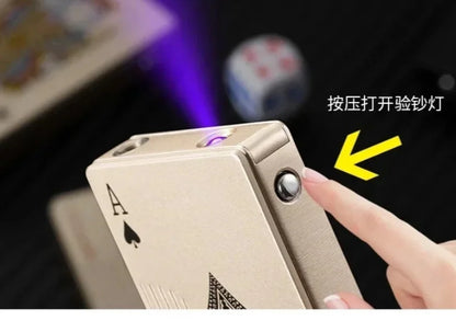 Creative Playing Cards Ace of Spades Lighter Butane Windproof Straight Metal Lighter Metal Fun Toy for Men Smoking Accessories