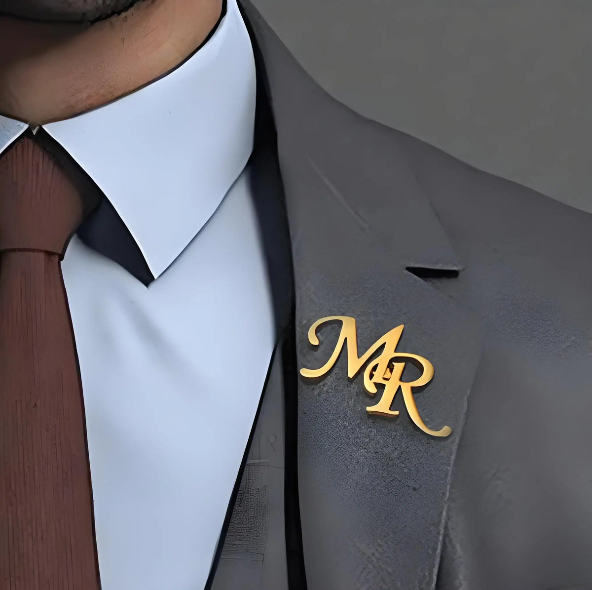Custom Laser - Cut Men's Collar Pin Brooch, Personalized Initials Jewelry, 18K Gold - Plated Stainless Steel, Ideal Wedding Gift
