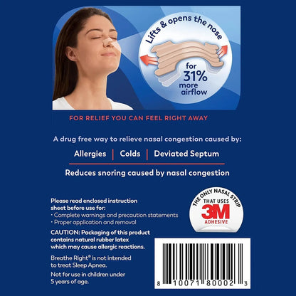 Breathe Right Nasal Strips Extra Strength Tan Nasal Strips Help Stop Snoring Drug-Free Snoring Solution&Instant Nasal Congestion