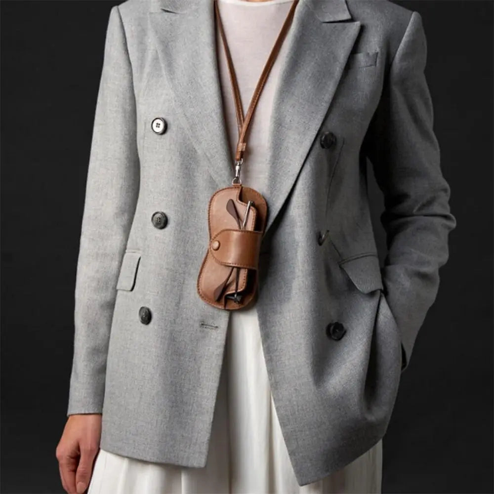PU Leather Sunglasses Storage Bag with Lanyard Solid Color Sunglasses Pouch Portable Durable SunGlasses Holder