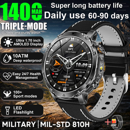 2026 Nowy Wojskowy CZOŁG Smartwatch Połączenia Bluetooth Wodoodporność 10ATM Bateria 1400mAh Monitorowanie Tętna Zegarek Sportowy Outdoor Męski