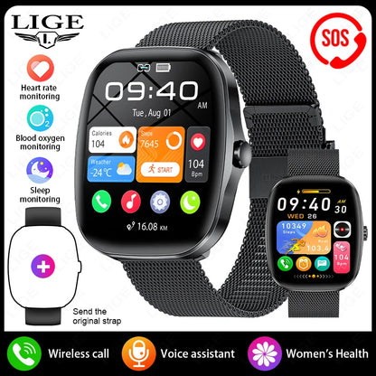 LIGE Originalny Smartwatch Mężczyźni Kobiety Połączenia Bluetooth Zegarek Pulsometr Wodoodporny Smartwatch Zdrowie Dla Androida IOS