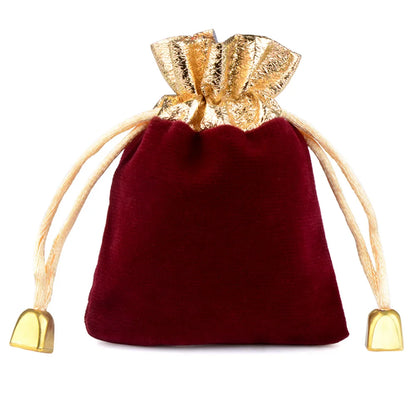 25/50pcs/Lot Golden Color Edge Velvet Jewelry Gift Bag 5x7 7x9 9x12cm Drawstring Wedding Display Sweets Packing Bag Wholesale