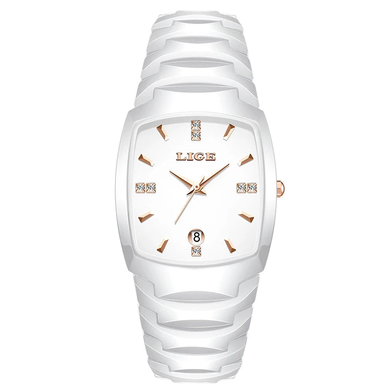 LIGE New Ladies Waterproof Watch Luxury Ceramic Braceletz Women Watches Creative Fashion Original Elegant Quartz Wristwatch Gift