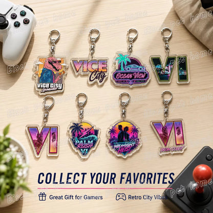 Classic Game Vice City Keychains for Accessories Bag Charm San Andreas Pc Games Lovers Keyring Jewelry Fans Gifts