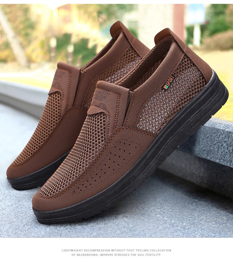 Men Slip On Casual Shoes Mesh Breathable Lightweight Low Cut Cloth Loafers Comfortable Soft Sole Walking Grandpa Shoes Summer