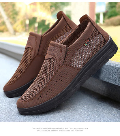 Men Slip On Casual Shoes Mesh Breathable Lightweight Low Cut Cloth Loafers Comfortable Soft Sole Walking Grandpa Shoes Summer