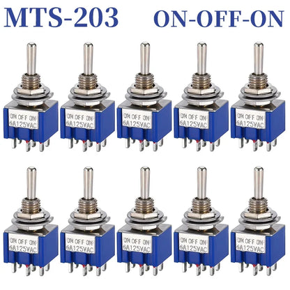 10PCS MTS-102 103 202 203 3Pins 6 Pins Mini Toggle Switch For Switching Lamp Light ON-OFF-ON /ON-ON Switch 6A 125VAC