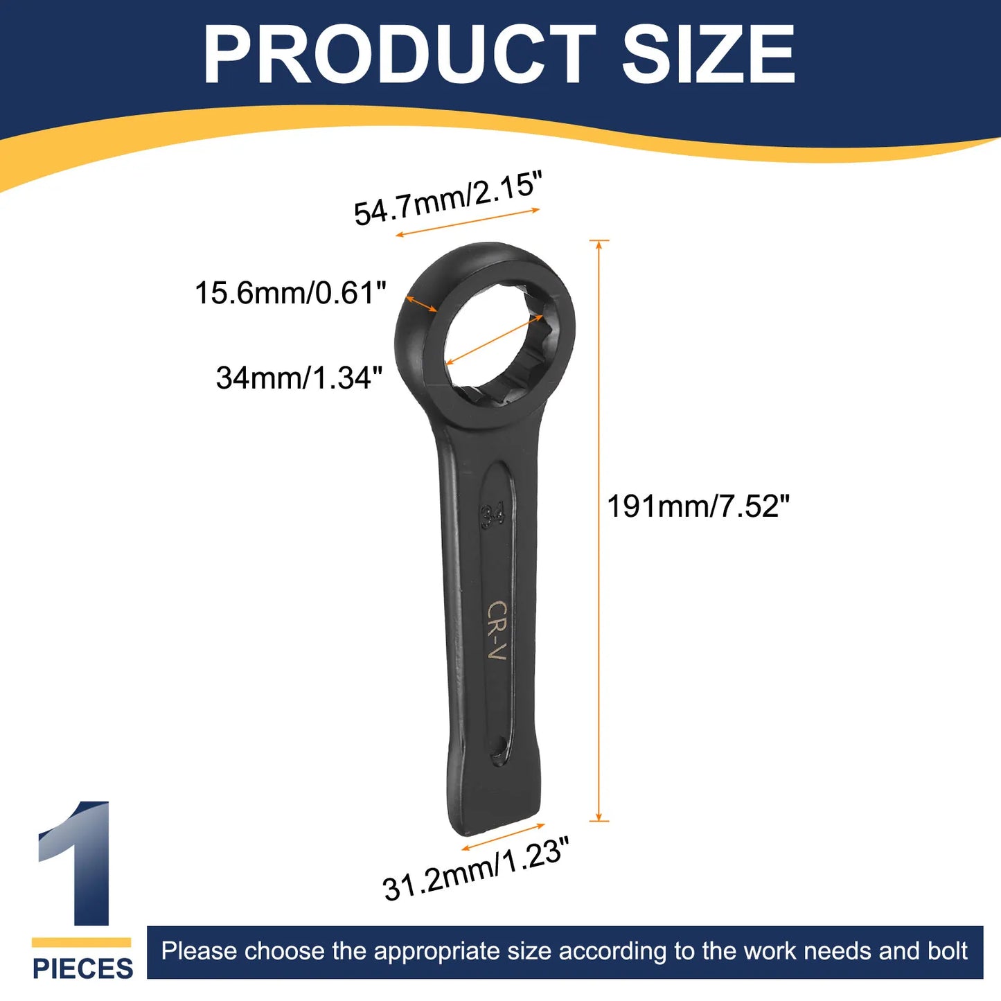 Uxcell Box End Striking Ring Wrench 17mm-48mm Metric CR-V Steel 12-Point Flat Strike Wrench Baking Paint Single Head Spanner