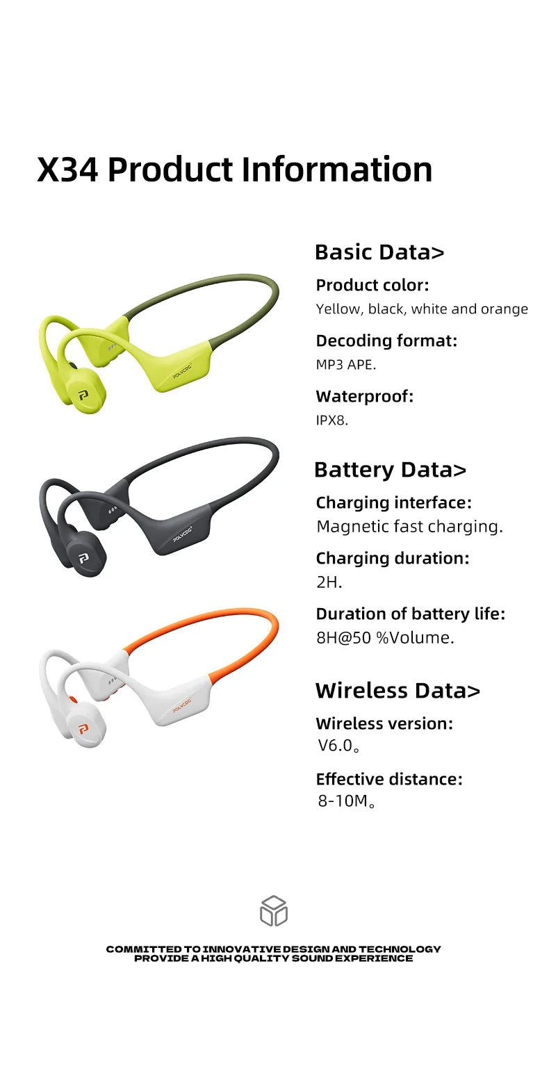 POLVCDG x34 Bone Conduction Swimming Earphones 32GB Memory IPX8 Waterproof Outdoor Trail Running ClimbingRock Climbing Earphones