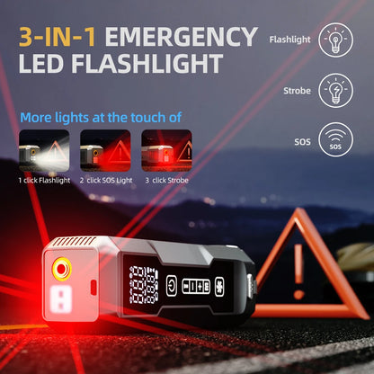 6 in 1 Car Jump Starter Tire Inflator with TPMS Portable Vacuum Cleaner Emergency Battery Booster Air Compressor LED Work Light