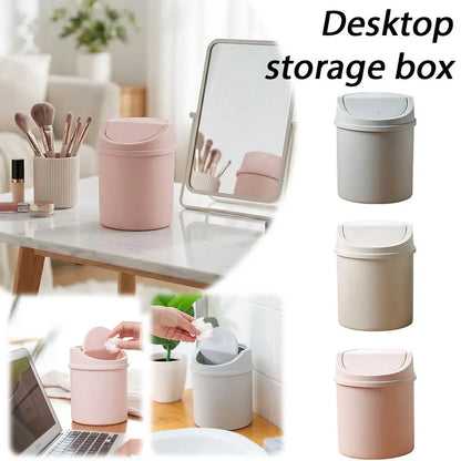 Mini Desktop Trash Can with Press-Top Lid Small Waste Bin for Office Desk & Bedroom Portable Space-Saving Trash Tube