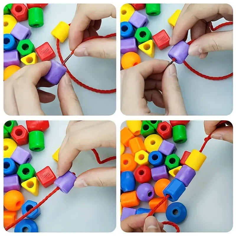 Colorful Large Lacing Beads Montessori Toy, Kids Fine Motor Threading Beads Game, Preschool Sensory Learning Easter Gift