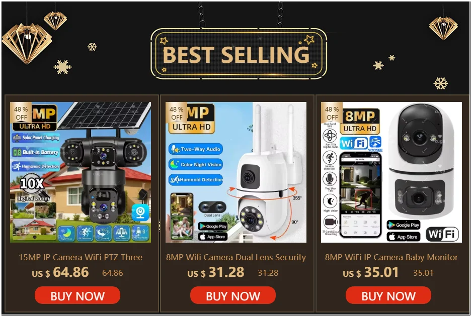 15MP IP Camera WiFi PTZ Three Camera Outdoor Wireless Solar 20000Mah Built-in Battery Video Surveillance Cam Long Time Standby