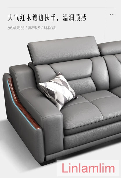 Beautify Your Living Room with Linlamlim Italian Genuine Leather Sofa - Bluetooth Speaker, Adjustable Headrests and USB Charging