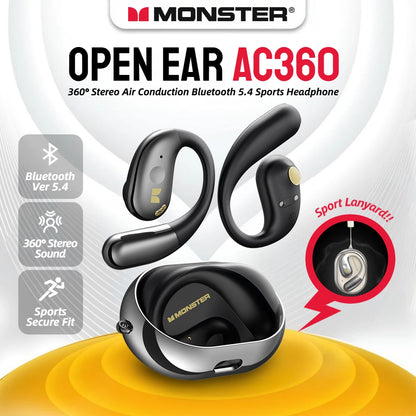 Słuchawki Monster Open Ear AC360 Air Conduction Bluetooth 5.4 Ture Wireless Earphones Stereo 360° OWS Bezprzewodowy Zestaw Słuchawkowy Sportowy