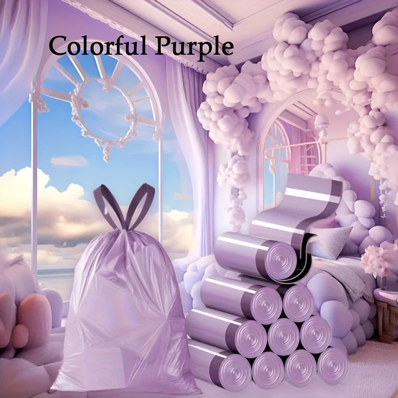 Purple Drawstring Trash Bags 100-Pack Thick Leak-Proof Disposable Garbage Bags for Kitchen Bathroom Home Trash Cans