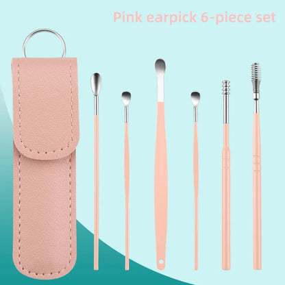Ear Cleaning Tool Stainless Steel Ear Pick Kit &1 Set Storage Bag Earwax Remover Tool Earpick Wax Remover Remover Piercing Kit