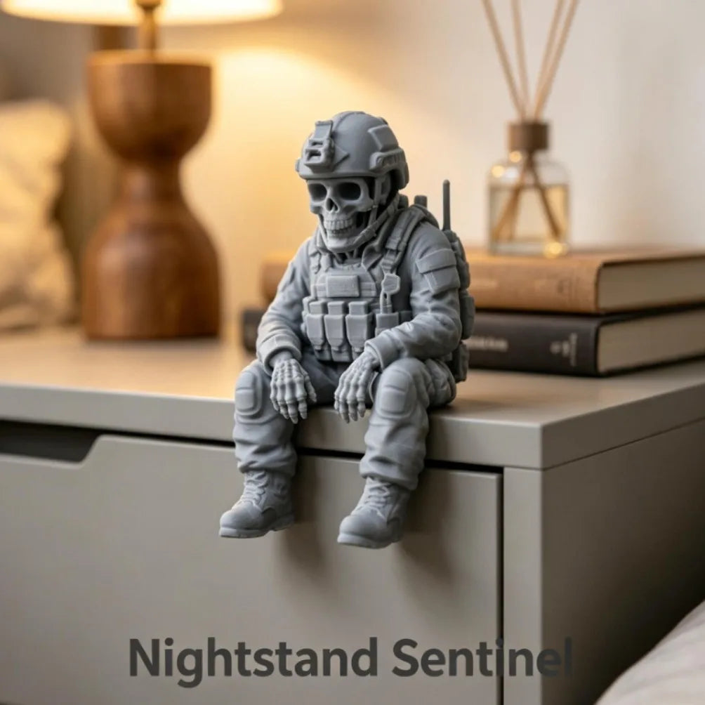 Sitting Tactical Skull Soldier Cool Ornament Home Office Military Skull Soldier Figurine Whimsical Seated Warrior Ornament Decor