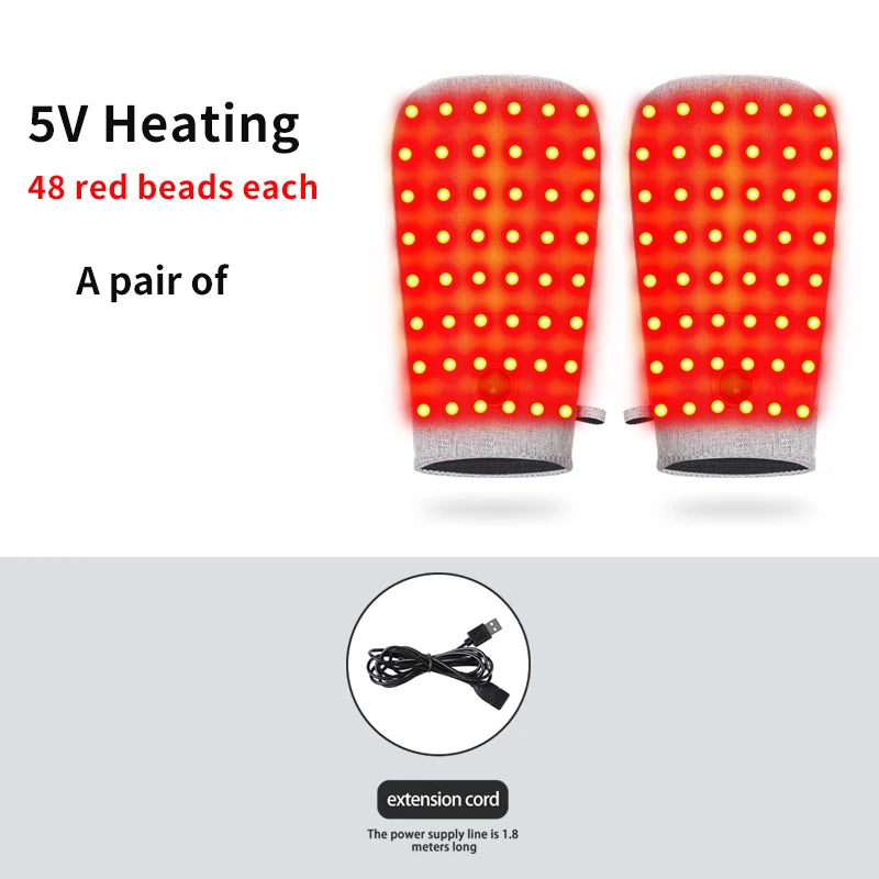 LED Red Light Glove 660nm & 850nm Red Light Vibration Massage for Wrist Fingers Hand Beauty Anti-fatigue
