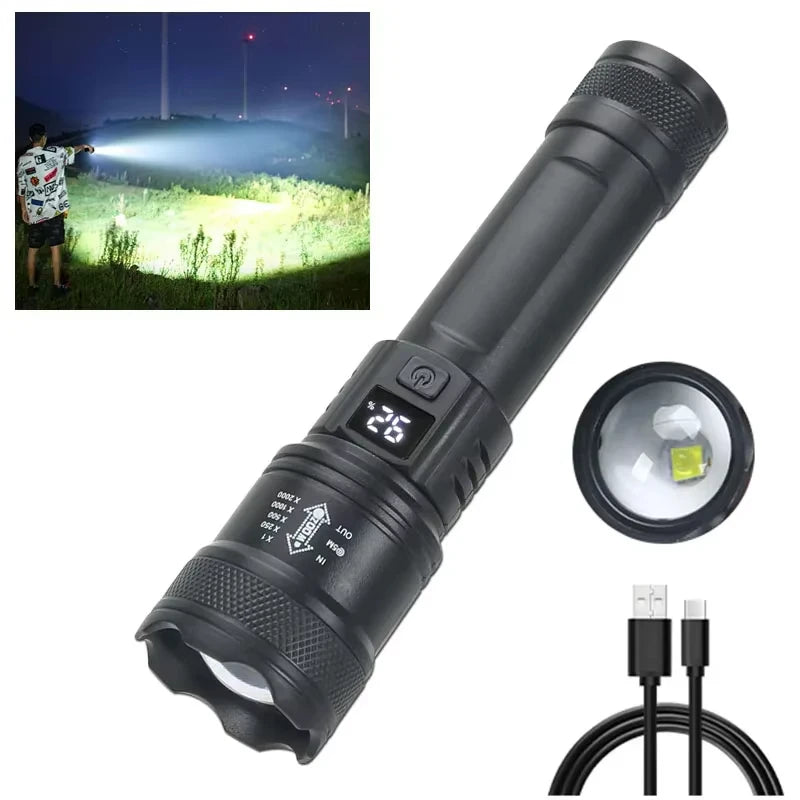 Aluminum Alloy Portable Torch Powerful LED Flashlight USB ReChargeable Outdoor Tactical Zoom Camping Waterproof Flash Light