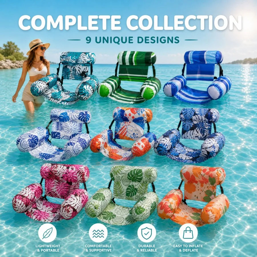 Adult Foldable Water Hammock Chair – Inflatable Pool Lounge with Armrests, Portable Float for Sunbathing & Fun