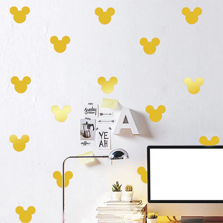 24pcs/set Cartoon Mouse Head Wall Stickers For Kids Baby Rooms Poster Kitchen Label Peel & Stick Removable Art Wall Decals