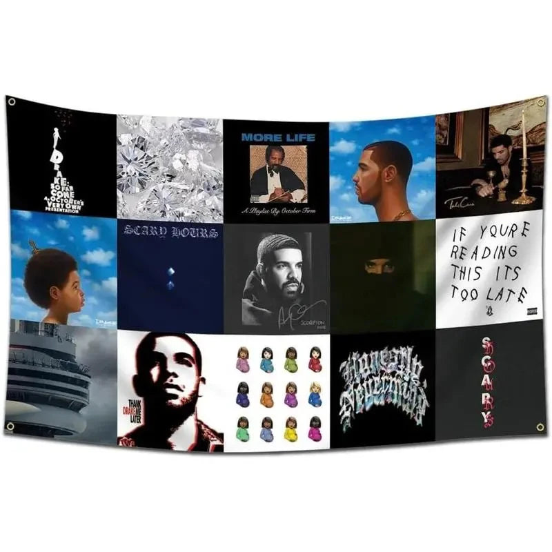 VIKAMA Drake Discography Tapestry Polyester Rap Fan Wall Decor for Bedroom Dorm Music Lover Gift Home Decor