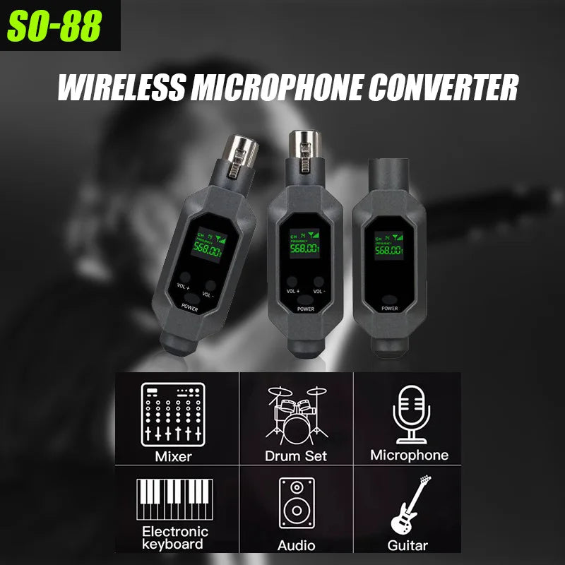 FUHAM SO-88 Wireless Microphone Converter XLR Transmitter and Receiver Microphone for Wired to Wireless Dynamic Microphones