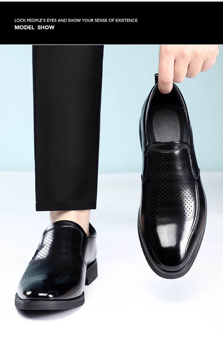 Men's Summer Breathable Comfortable Loafers British Business Formal Derby Shoes Hollow out Design Leather Shoes for Men-SJ2501-1