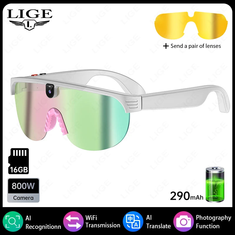 4K Polarized AI Smart Cycling Glasses Men 800W Camera Video Recording Translation Sunglasses Bluetooth Call Music Sports Glasses