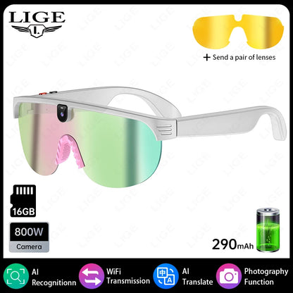 4K Polarized AI Smart Cycling Glasses Men 800W Camera Video Recording Translation Sunglasses Bluetooth Call Music Sports Glasses