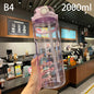 1.5/2Liter Sport Straw Water Bottle With Time Scale Plastic Summer Cold Juice Water Cup Large Capacity Portable Travel Bottles