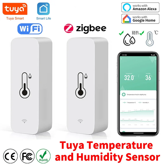 Tuya Zigbee WiFi Smart Temperature And Humidity Sensor Battery Powered ZigBee Smart Home Security Work With Alexa Google Home
