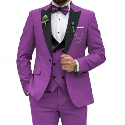 3 Pieces Men's Wedding Suits Formal Groom Tuxedo Slim Fit Business Blazer Double Breasted Vest Pants Set for Party