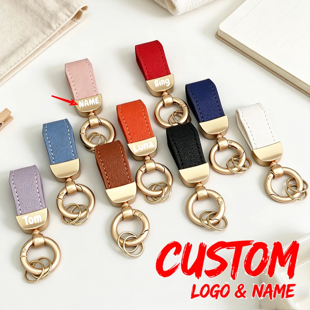 Short Lovely Leather Keychain Vintage Personalized Keyring Custom Logo Name Car Key Holder Chain Laser Engrave Women Charm Gift