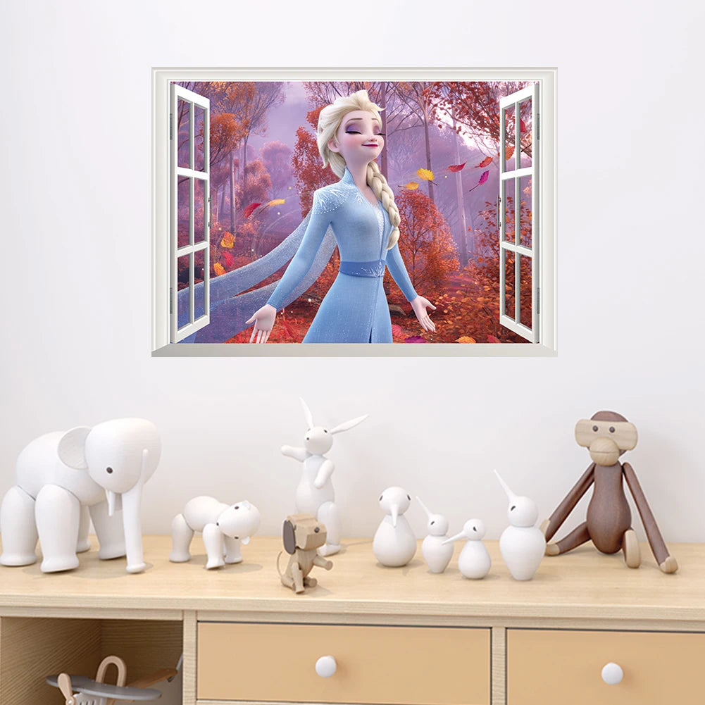 Cartoon diy frozen princess Elsa Anna wall stickers girl Children room background decoration removable kids bedroom poster decal