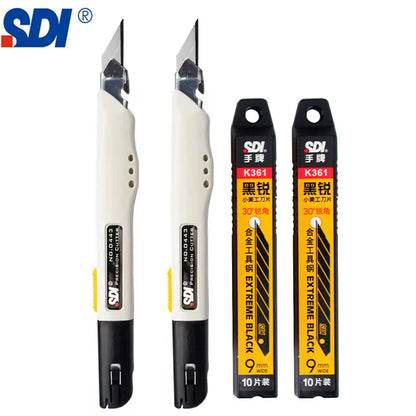 SDI 9mm Anti-Shaking Utility Knife 30-Degree Angle Sharp Black Steel Blades Box Cutter Auto Lock Professional Craft DIY Opener