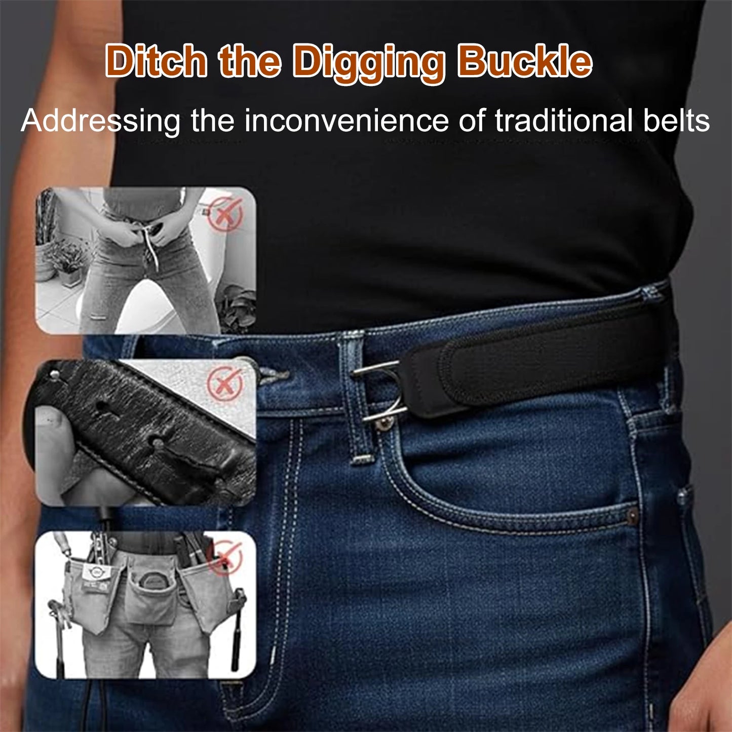 Nylon Buckleless Belt Hook, No Buckle Elastic Belt For Men Women, Adults Invisible Waist Strap for Daily Wear