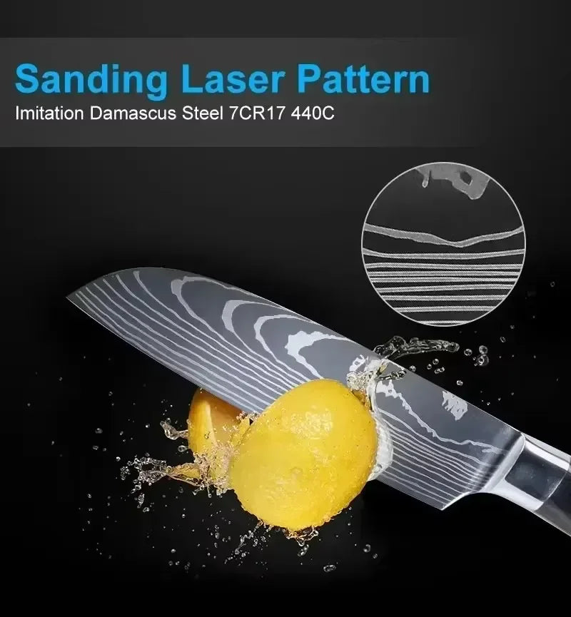 Damascus Chef's Knife Kitchen Knives Set Professional Boning Knife Meat Cleaver Utility Knife Japanese Santoku Knife with Cover