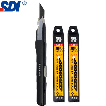 SDI 9mm Anti-Shaking Utility Knife 30-Degree Angle Sharp Black Steel Blades Box Cutter Auto Lock Professional Craft DIY Opener
