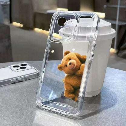 Funny Cartoon Bear Phone Case for iPhone 17 16 15 14 13 12 11 Pro Max Mini SE 7 8 Plus Luxury Shockproof Transparent Soft Cover