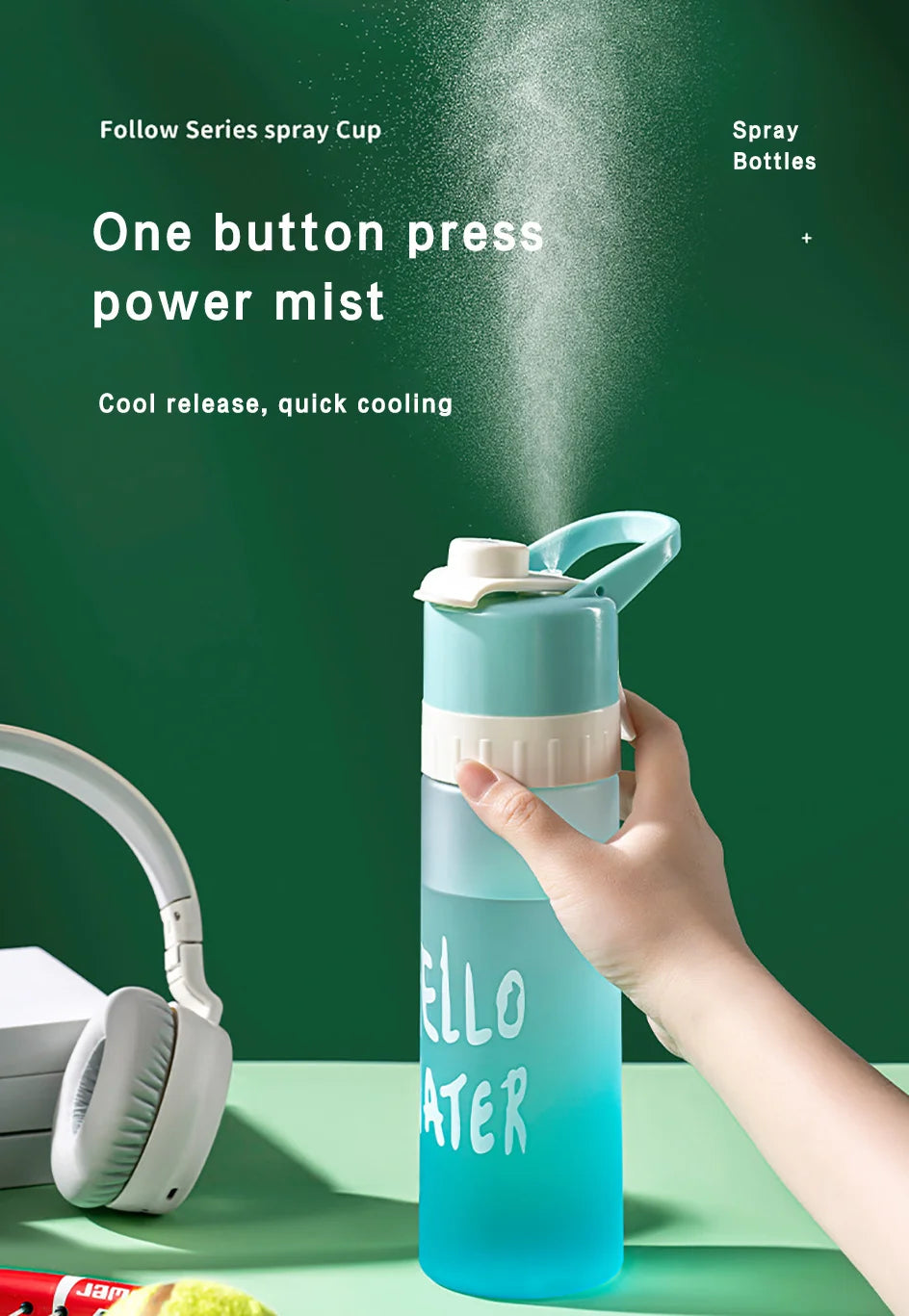 Large Capacity Spray Fog Water Bottle with Spray Mist Lightweight Portable Water Cooler Cool Down System Outdoor Activities