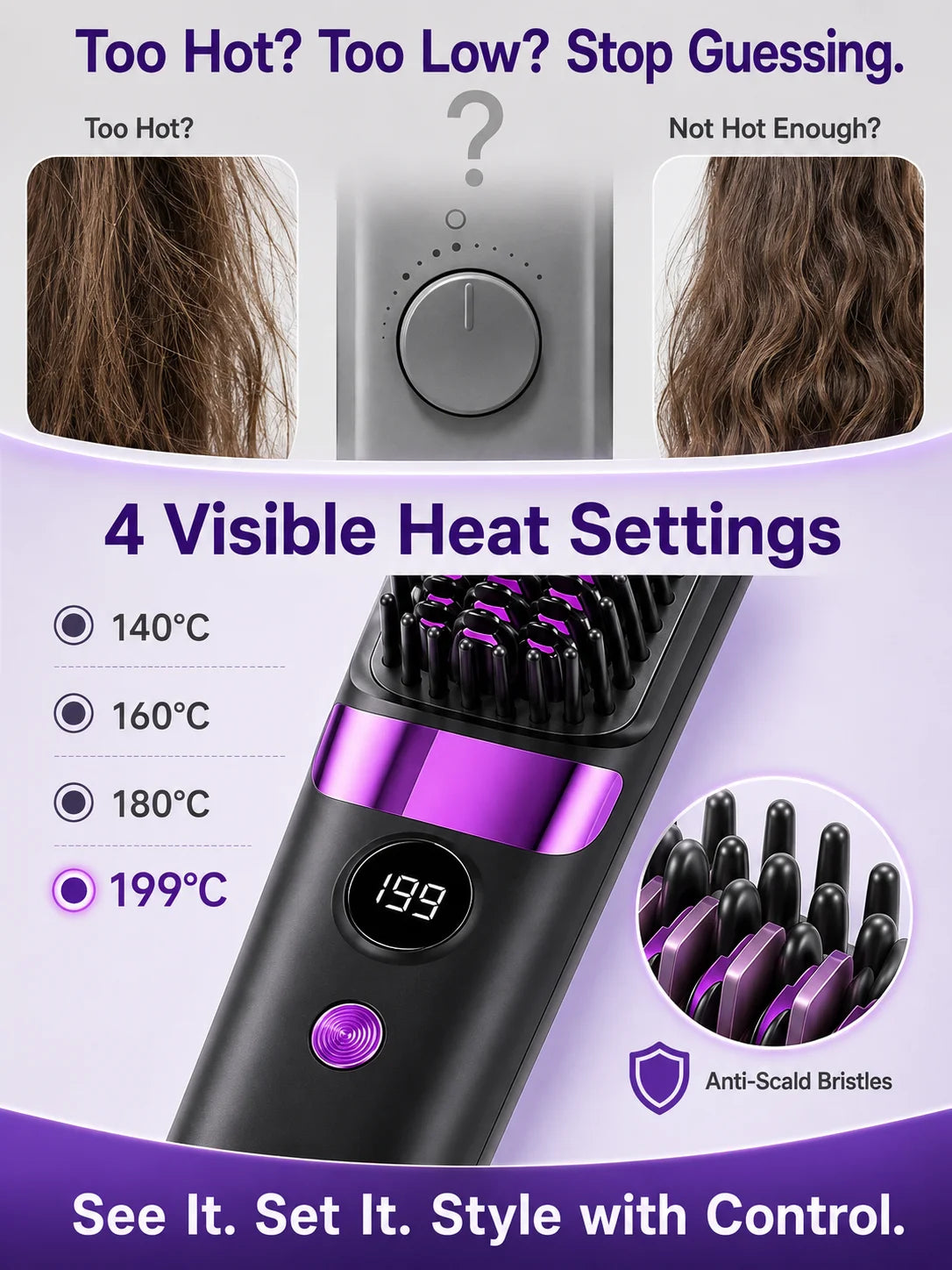 Electric Hair Straightening Brush Hot Comb Hair Straightener USB Rechargeable Wireless Portable Hair Straightener