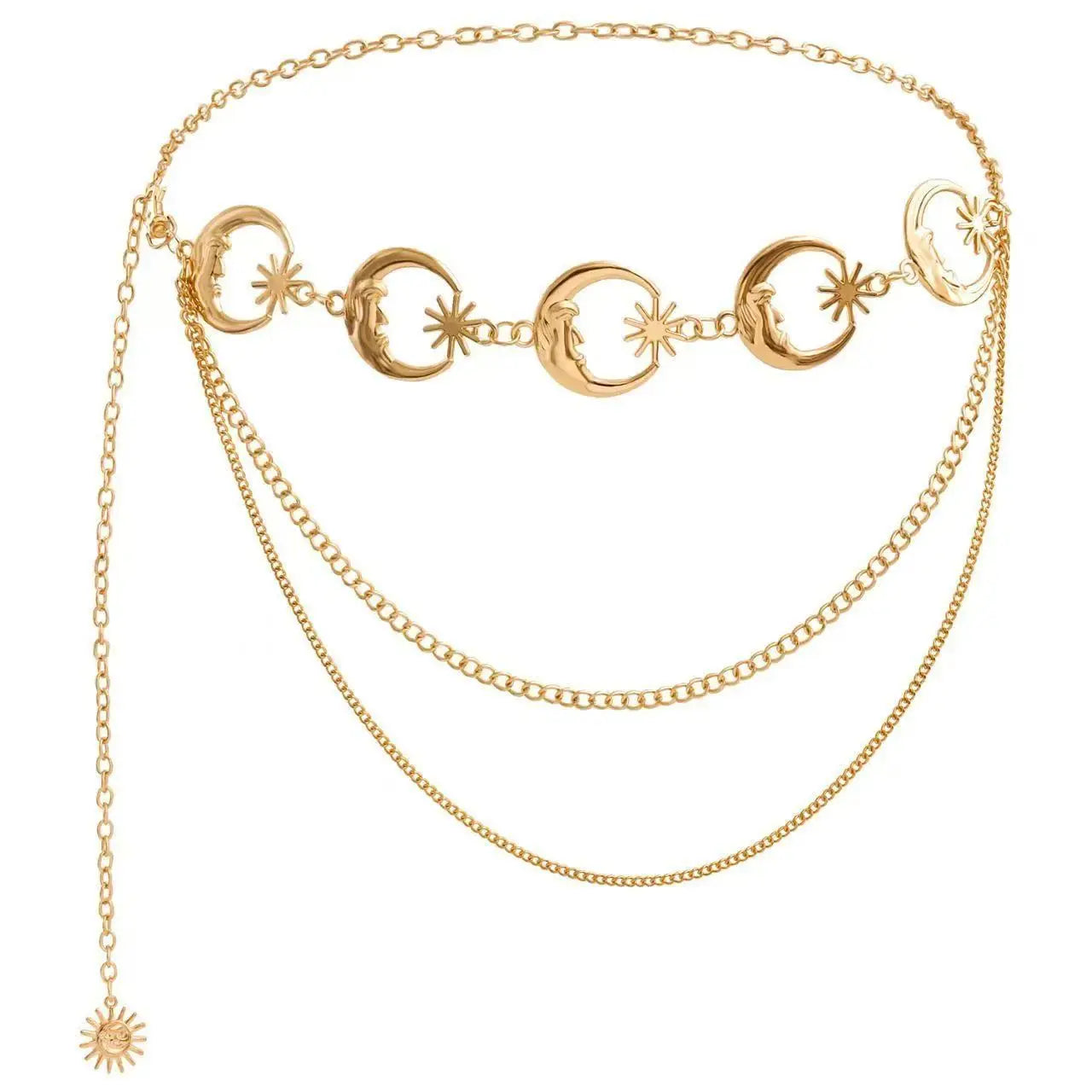 Fashion Golden Tassel Waist Chain Belt Female Bohemian Metal Punk Goth Moon Designer Belts for Women High Quality Dress Chains