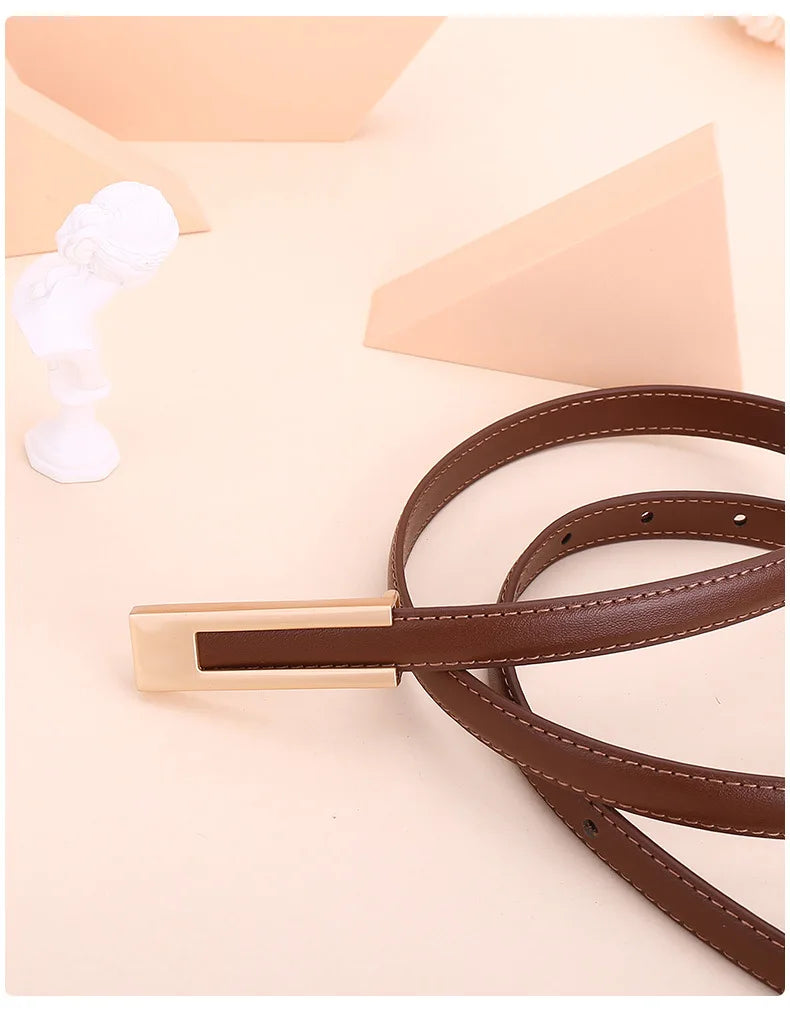 Ladies fashion cowhide leather belt; thin waist belt; versatile decoration; slimming dress; suit accessory; belt for women