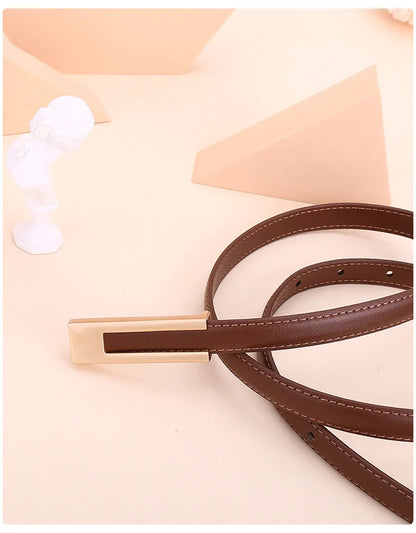 Ladies fashion cowhide leather belt; thin waist belt; versatile decoration; slimming dress; suit accessory; belt for women