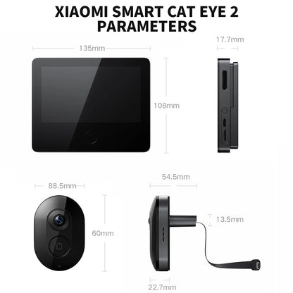 Xiaomi Smart Cat eye 2 WiFi Wireless Camera Video Peephole Doorbell 3MP HD Infrared Night Vision 180 Wide Nngle For Mi Home APP