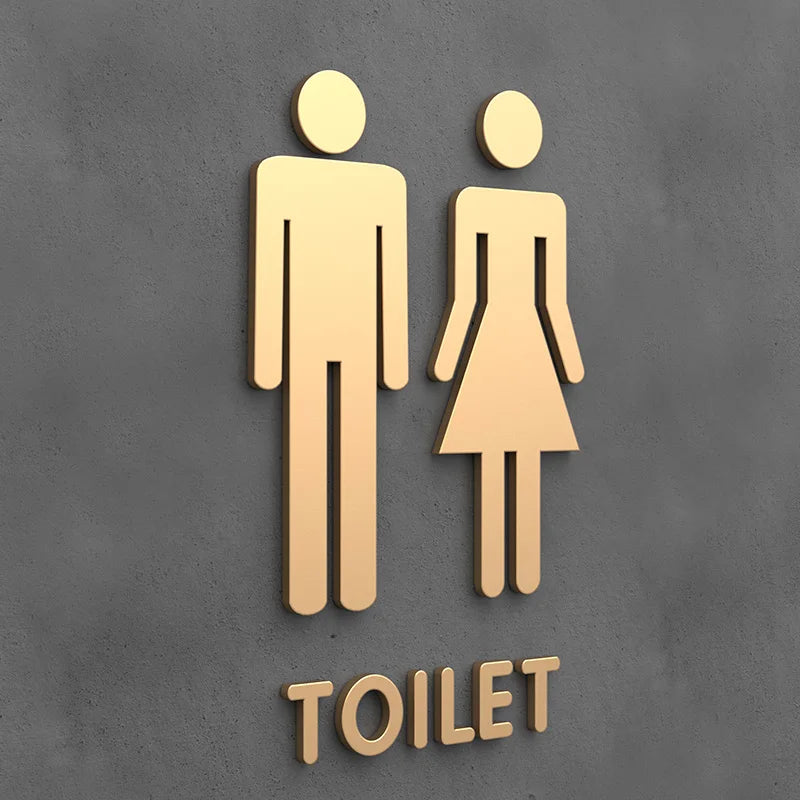 Matte Black Gold Toilet Sign Plate Acrylic 3D Wash Room Door Wall Label Sticker Wc BathRoom Signage Board Art Hotel Home Decor